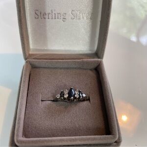 Elegant Sterling Silver and sapphire Blue Stone Ring size 7